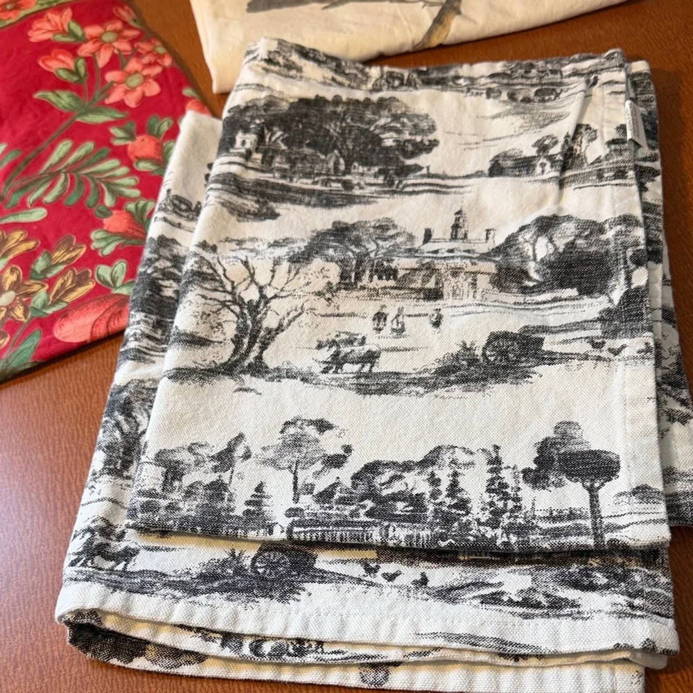 Set‎ of Decorative Kitchen Towels - Black & White Toile + Red Floral